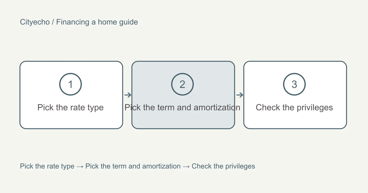 Choosing a mortgage type: fixed, variable, open, closed, term and amortization: a visual checklist