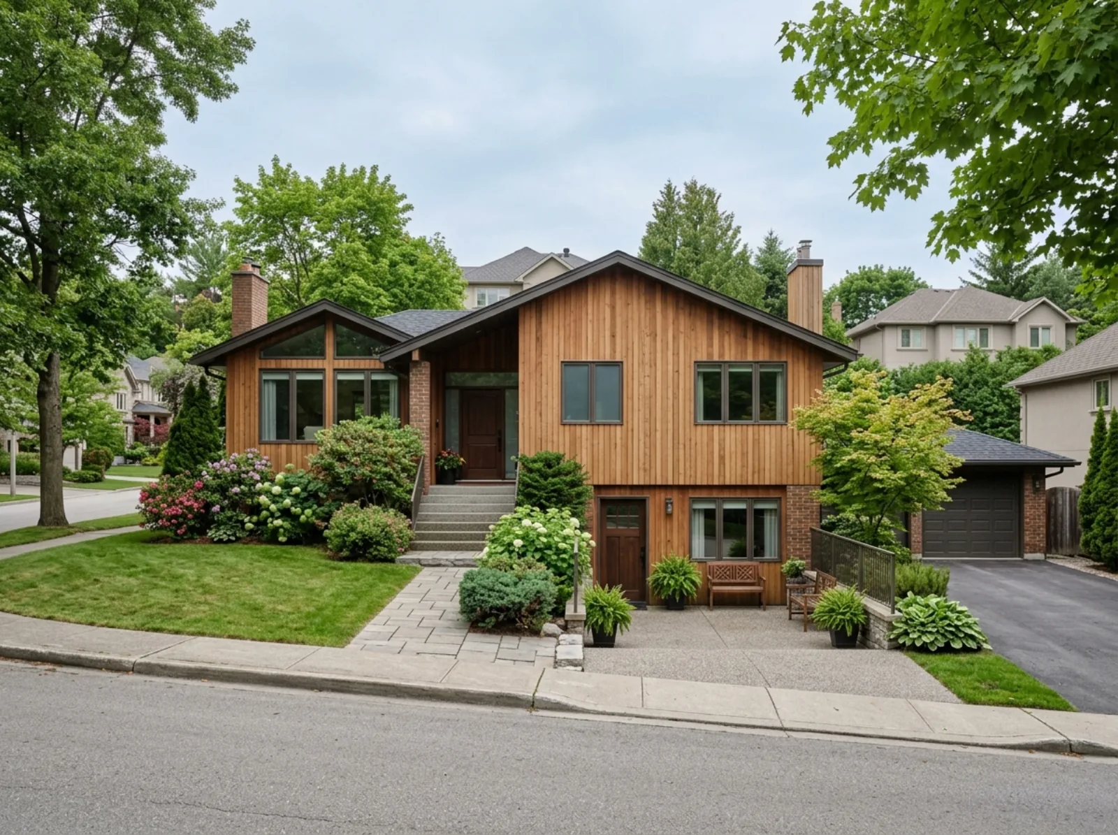 A 1970s split-level house with a separate side entrance to a lower-level suite
